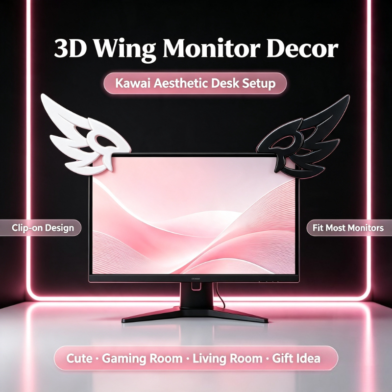 Desk Setup No Computer - Décoration d'écran d'ordinateur 3D Kawaii en