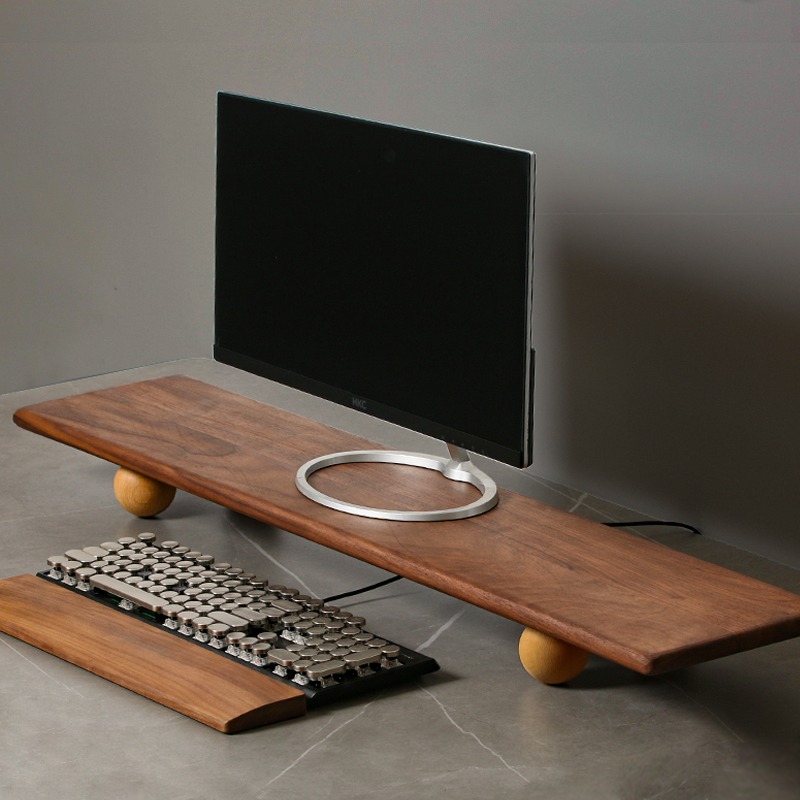 Desk Setup Monitor And Laptop - Support d'élévation pour moniteur en bois