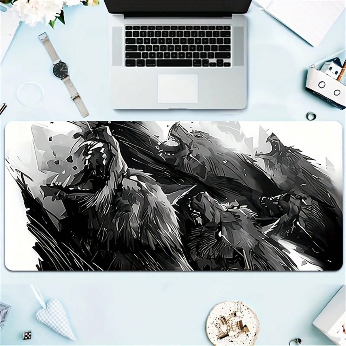 Desk Setup Laptop And Pc - Grand tapis de bureau Wolf Gaming