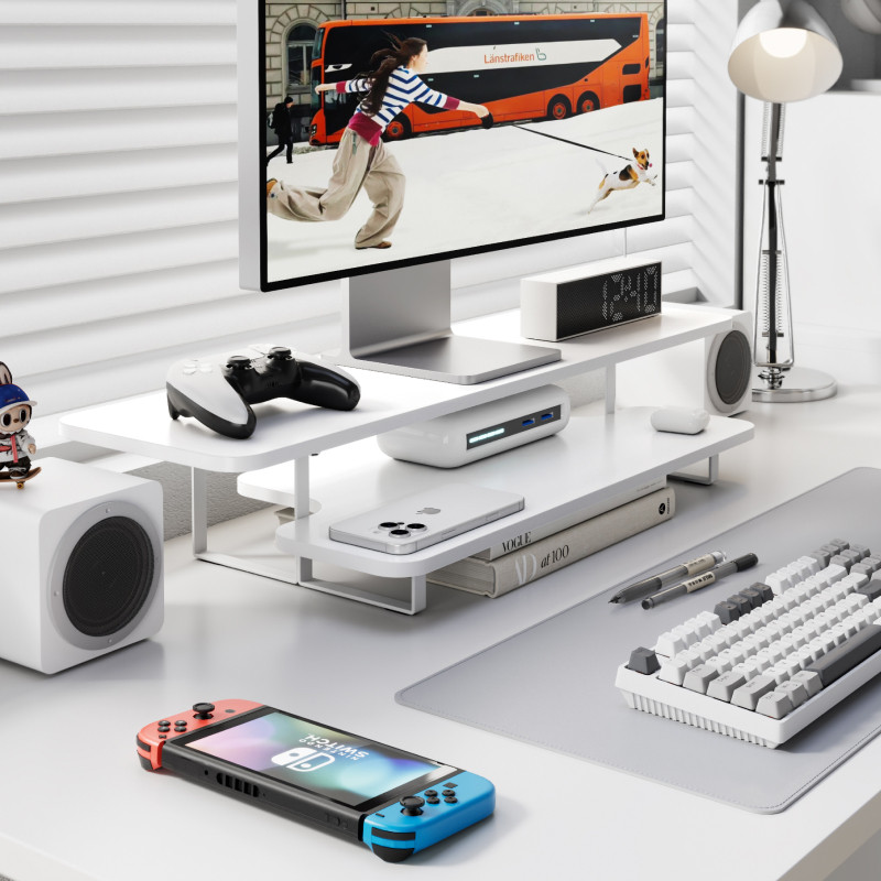 Support d'écran en noyer massi - Desk Setup Monitor And Laptop avis et prix