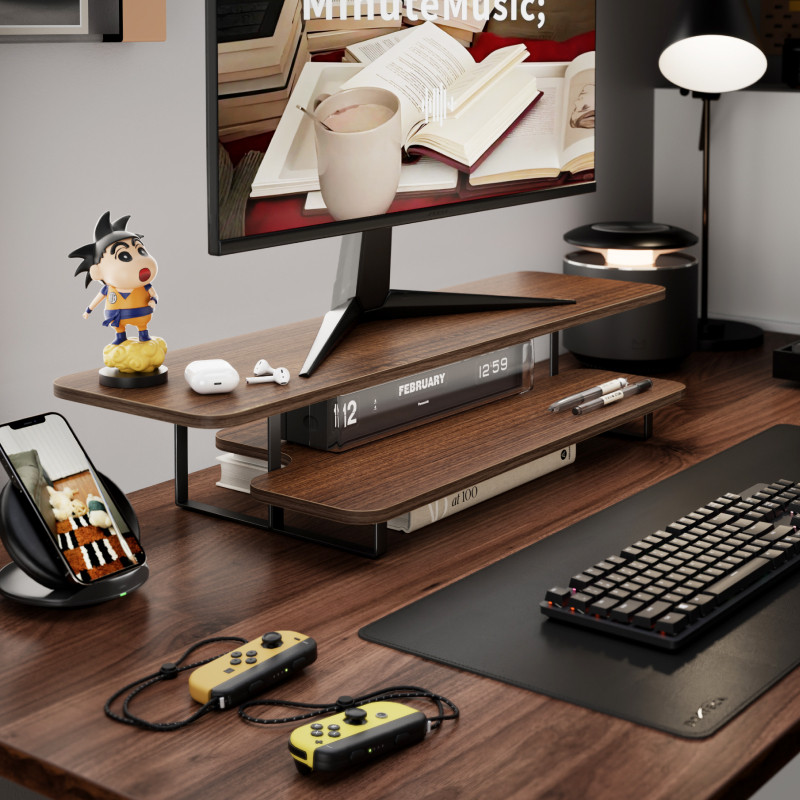 Support d'écran en noyer massi - Desk Setup Monitor And Laptop avis et prix